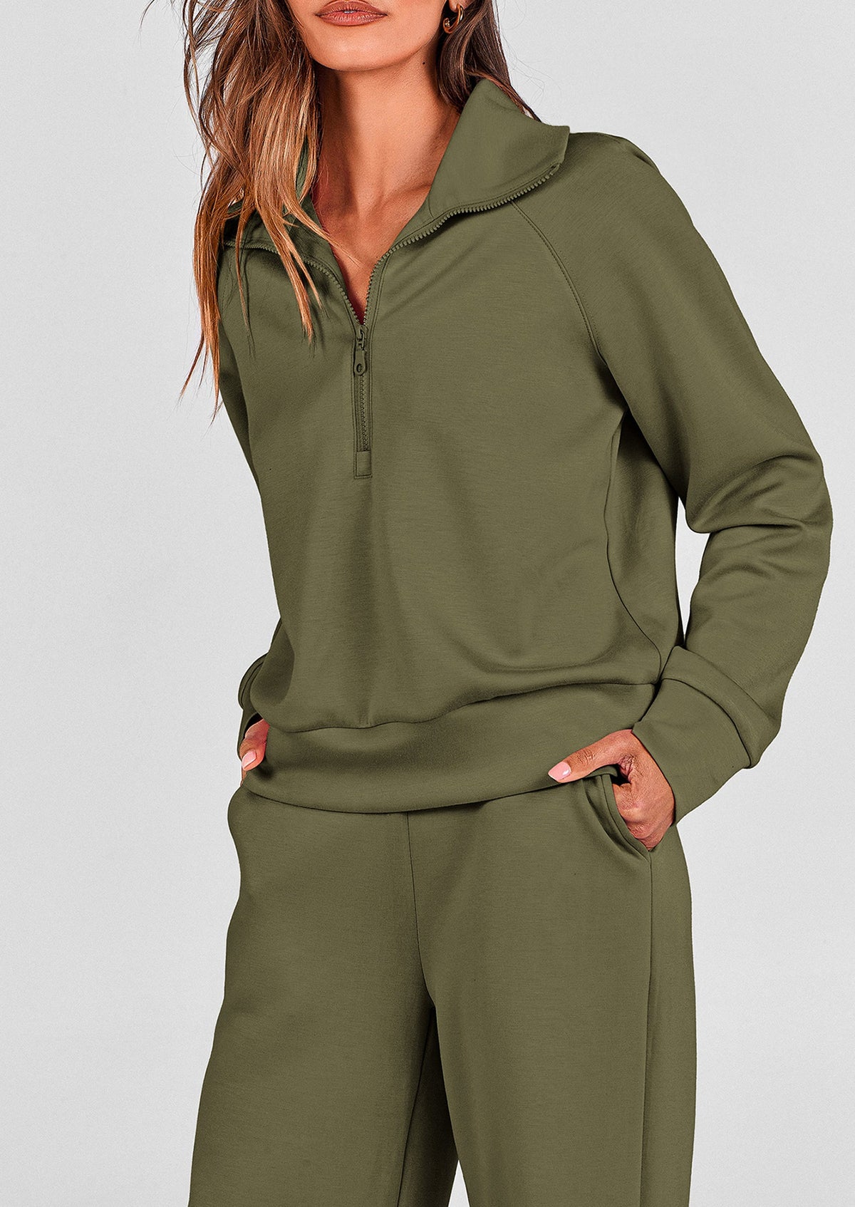 Pisania Women's 2 Piece Outfits Casual Lapel Half Zip Sweatshirts And Wide Leg Pants Tracksuit Sets