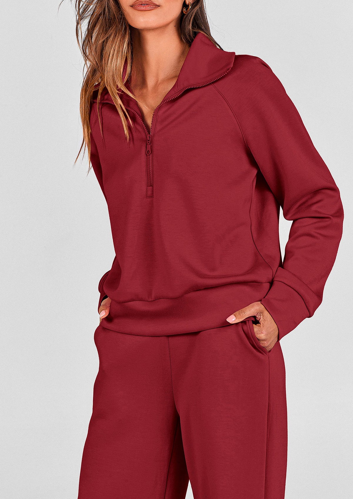 Pisania Women's 2 Piece Outfits Casual Lapel Half Zip Sweatshirts And Wide Leg Pants Tracksuit Sets