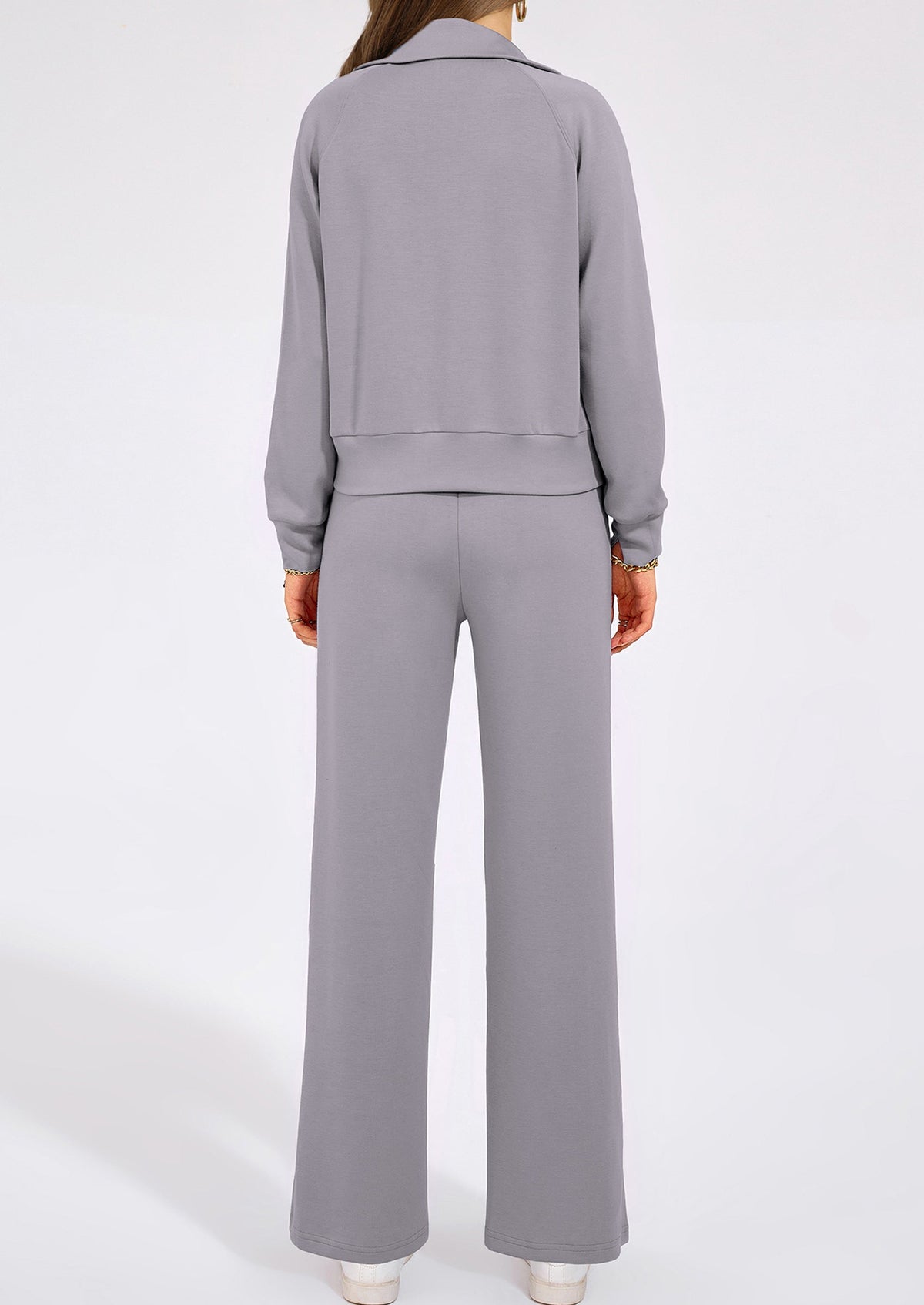 Pisania Women's 2 Piece Outfits Casual Lapel Half Zip Sweatshirts And Wide Leg Pants Tracksuit Sets