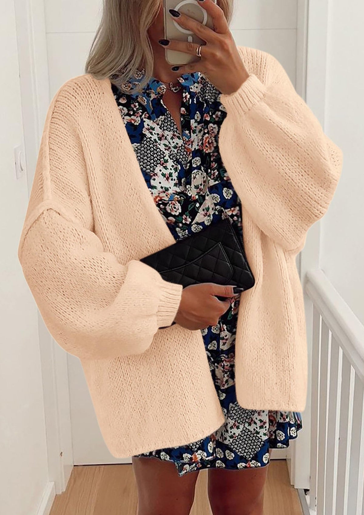 Pisania Womens Oversized Cardigan Sweaters Fall Long Lantern Sleeve Knit Open Front Lightweight Sweater
