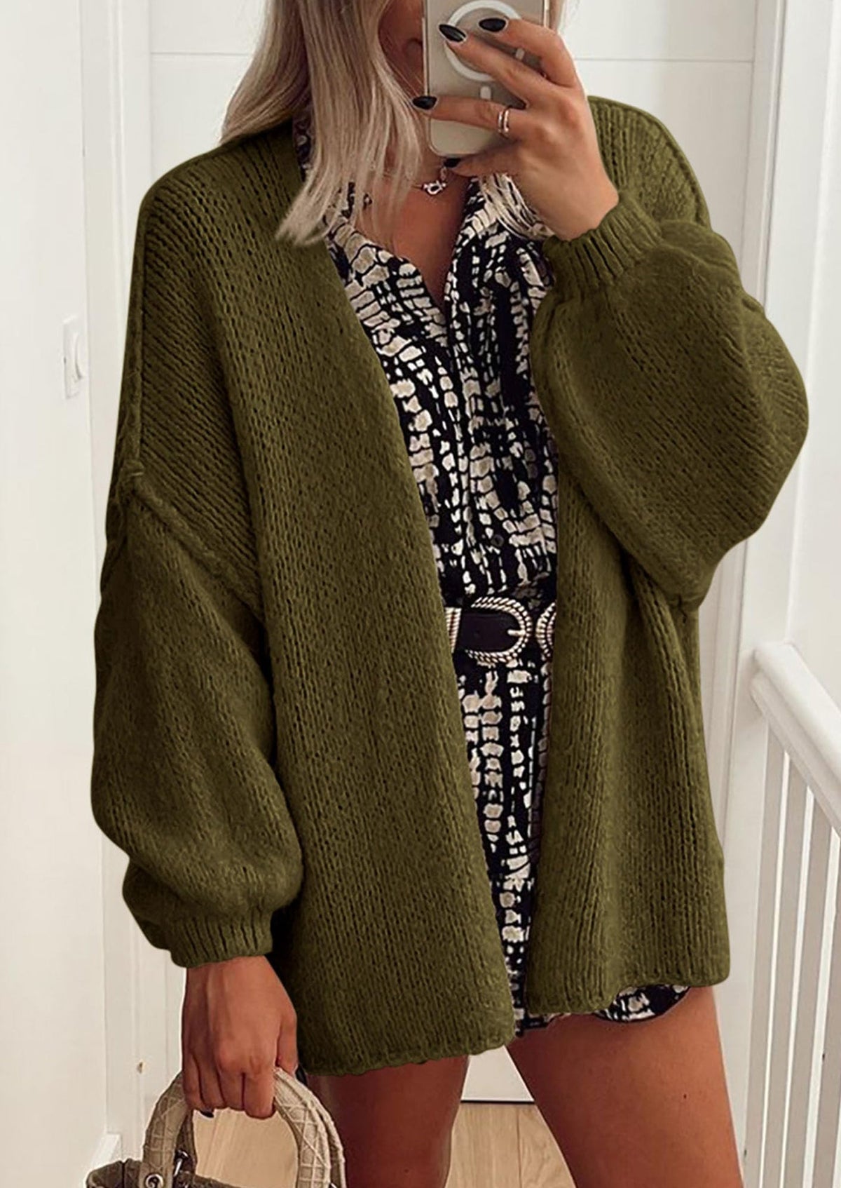 Pisania Womens Oversized Cardigan Sweaters Fall Long Lantern Sleeve Knit Open Front Lightweight Sweater
