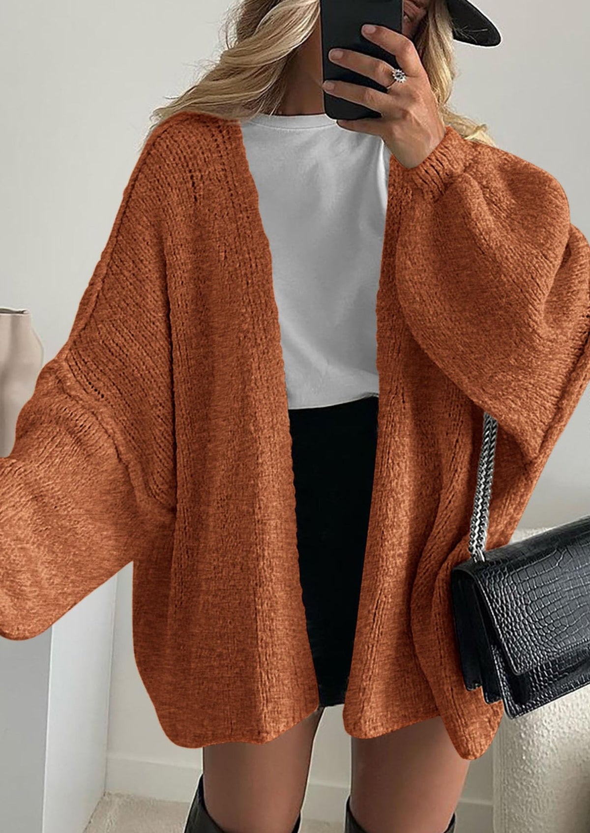 Pisania Womens Oversized Cardigan Sweaters Fall Long Lantern Sleeve Knit Open Front Lightweight Sweater
