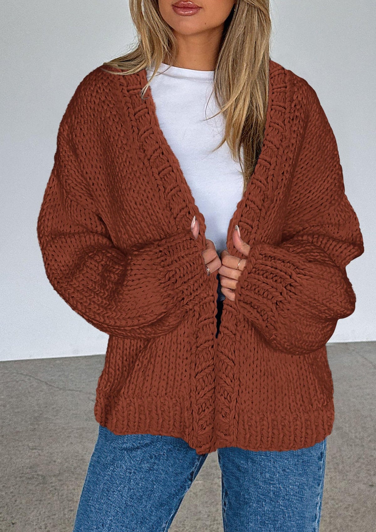 Pisania Cardigan Sweaters for Women Trendy Fall Fashion Long Sleeve Chunky Knit Cardigans Winter Clothing Outfits