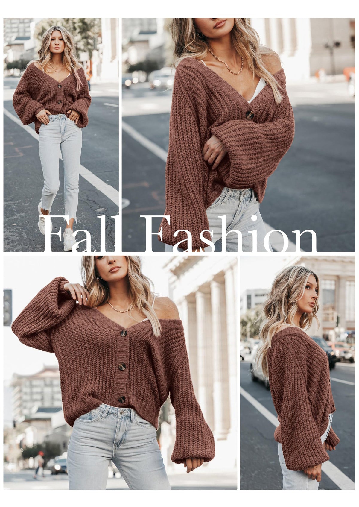 Pisania Women's Chunky Knit Open Front Sweater Long Sleeve Button Loose Short Cardigan Outerwear Coats