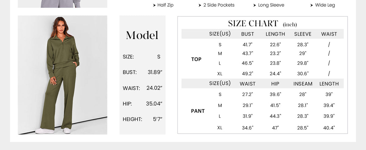 Pisania Women's 2 Piece Outfits Casual Lapel Half Zip Sweatshirts And Wide Leg Pants Tracksuit Sets