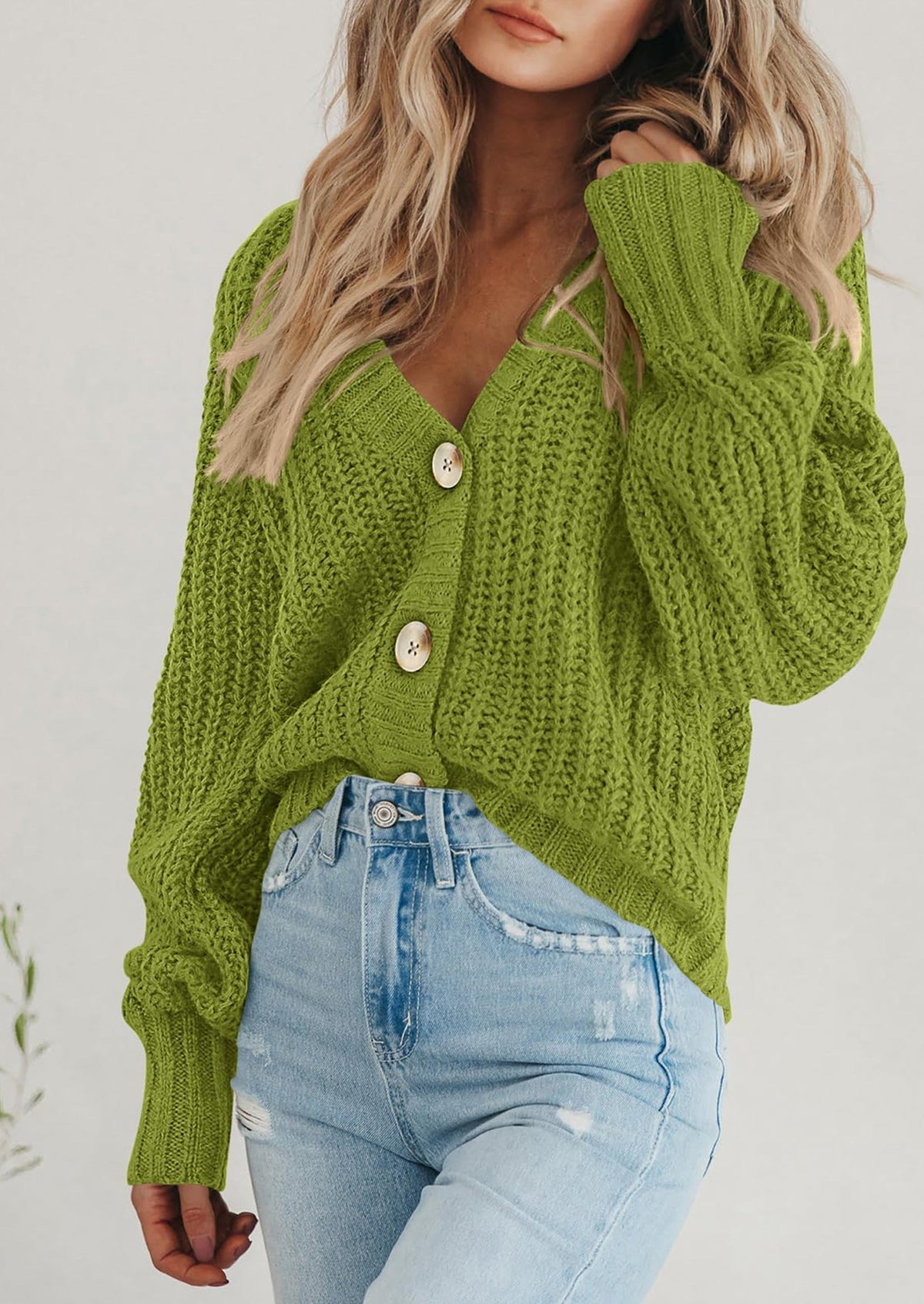 Pisania Women's Chunky Knit Open Front Sweater Long Sleeve Button Loose Short Cardigan Outerwear Coats