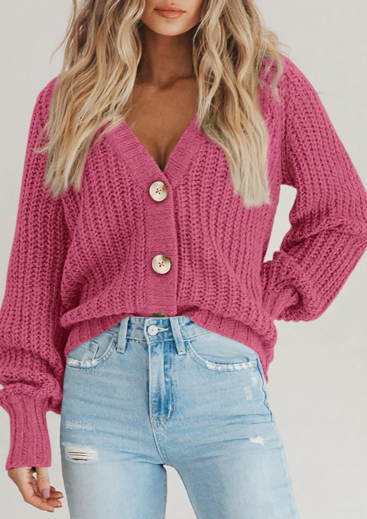 Pisania Women's Chunky Knit Open Front Sweater Long Sleeve Button Loose Short Cardigan Outerwear Coats