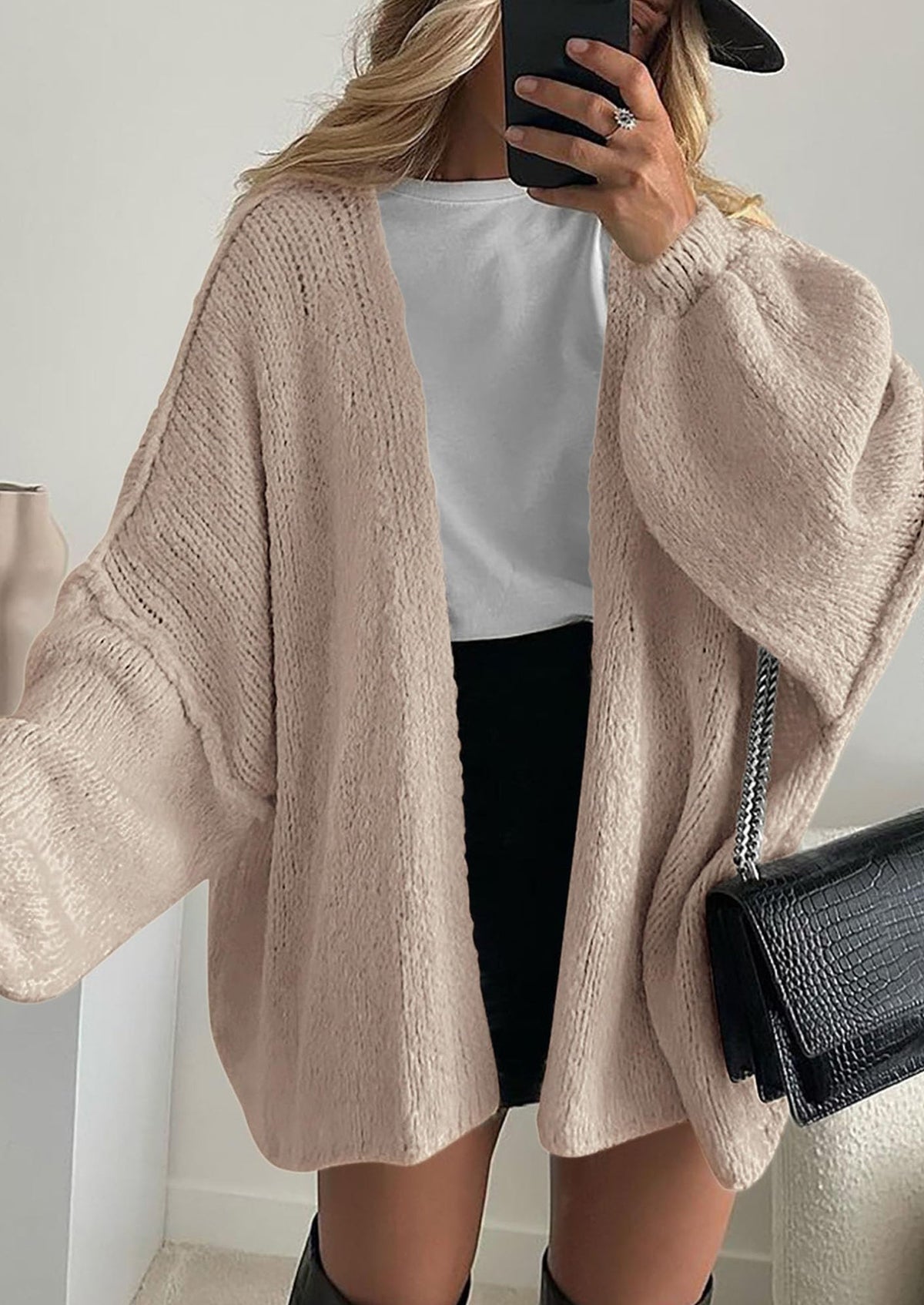 Pisania Womens Oversized Cardigan Sweaters Fall Long Lantern Sleeve Knit Open Front Lightweight Sweater
