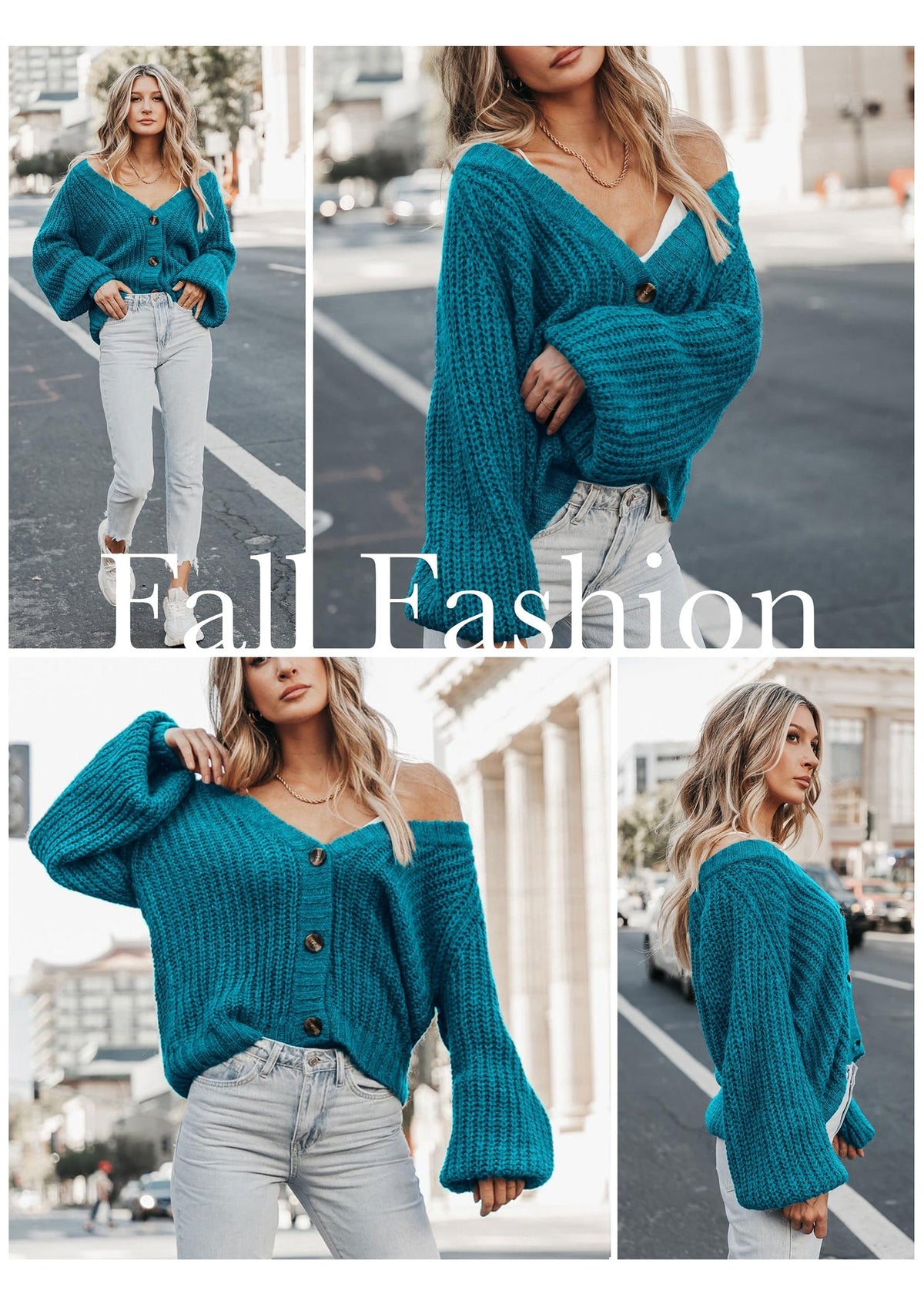 Pisania Women's Chunky Knit Open Front Sweater Long Sleeve Button Loose Short Cardigan Outerwear Coats