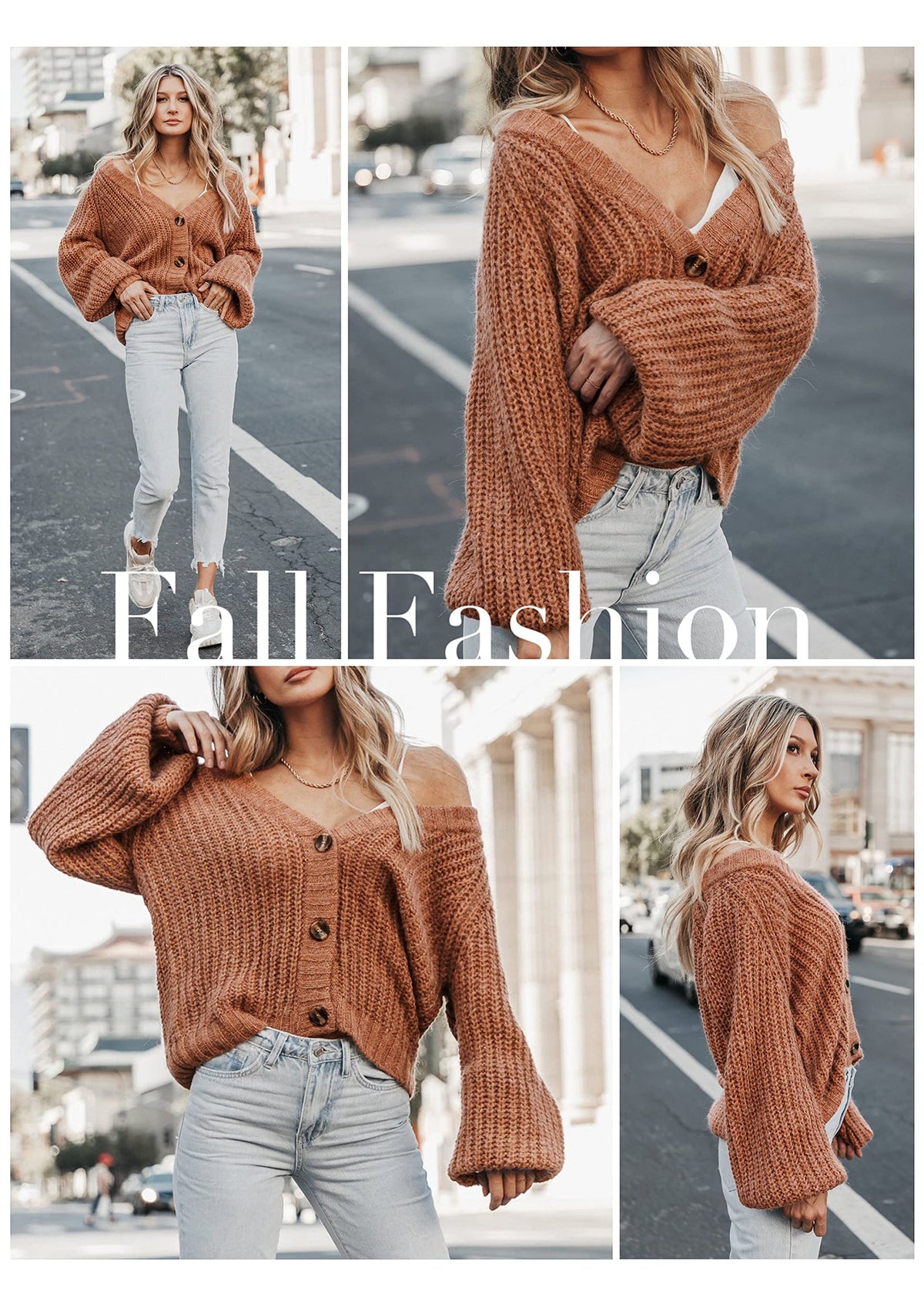 Pisania Women's Chunky Knit Open Front Sweater Long Sleeve Button Loose Short Cardigan Outerwear Coats