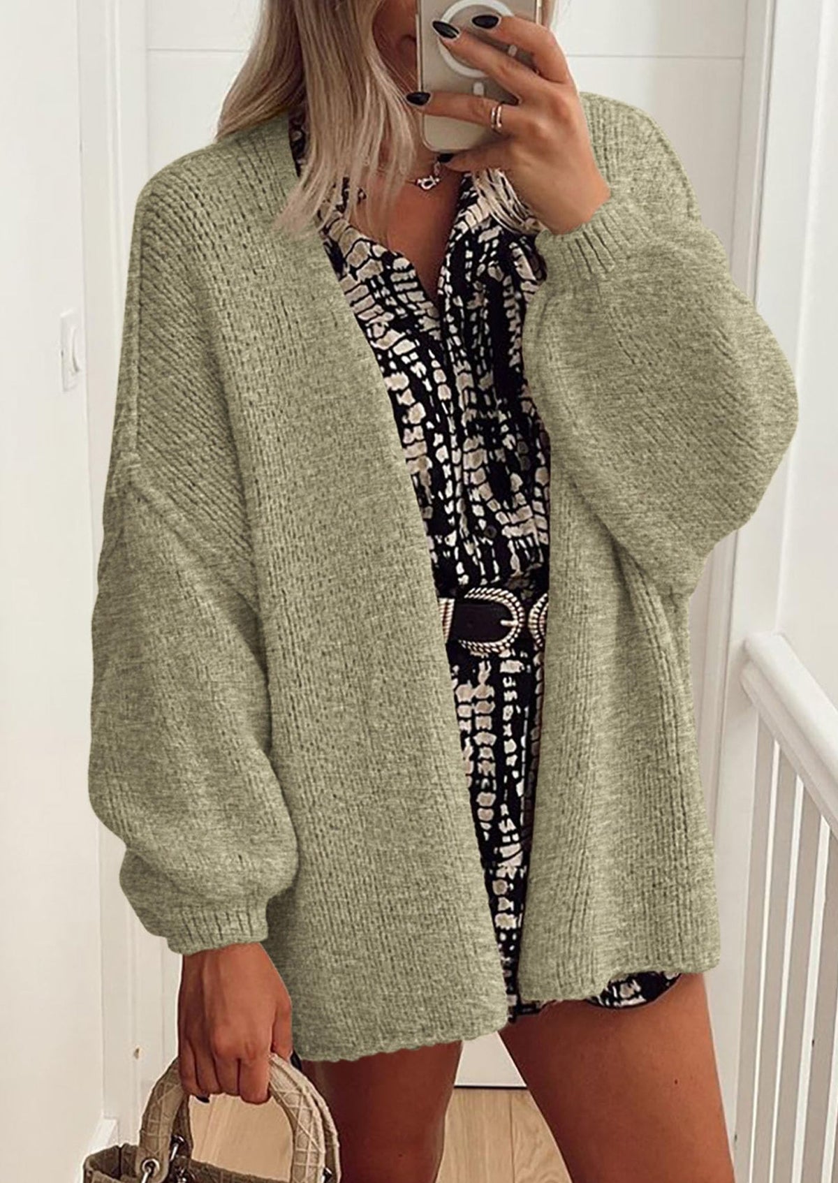 Pisania Womens Oversized Cardigan Sweaters Fall Long Lantern Sleeve Knit Open Front Lightweight Sweater