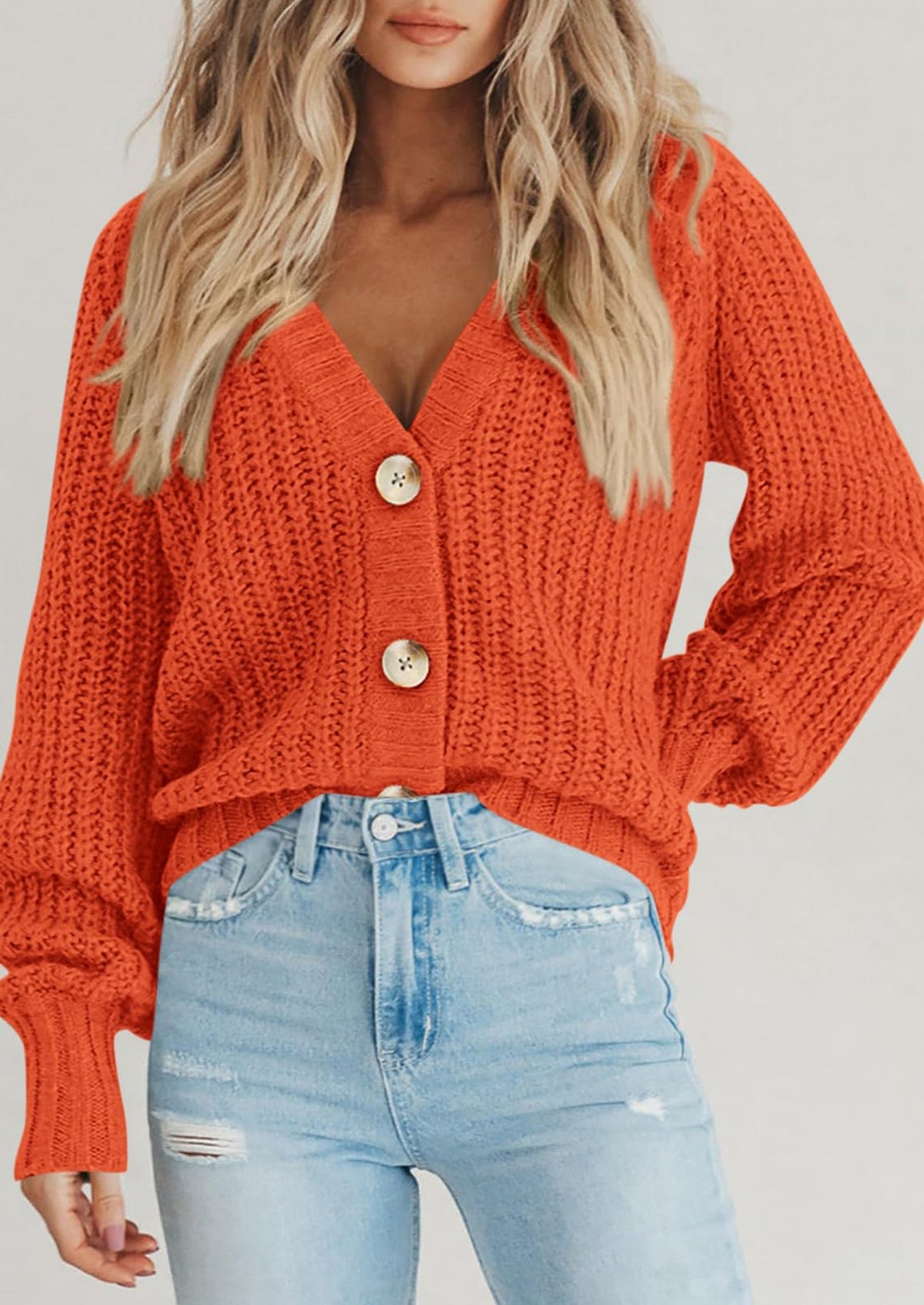 Pisania Women's Chunky Knit Open Front Sweater Long Sleeve Button Loose Short Cardigan Outerwear Coats
