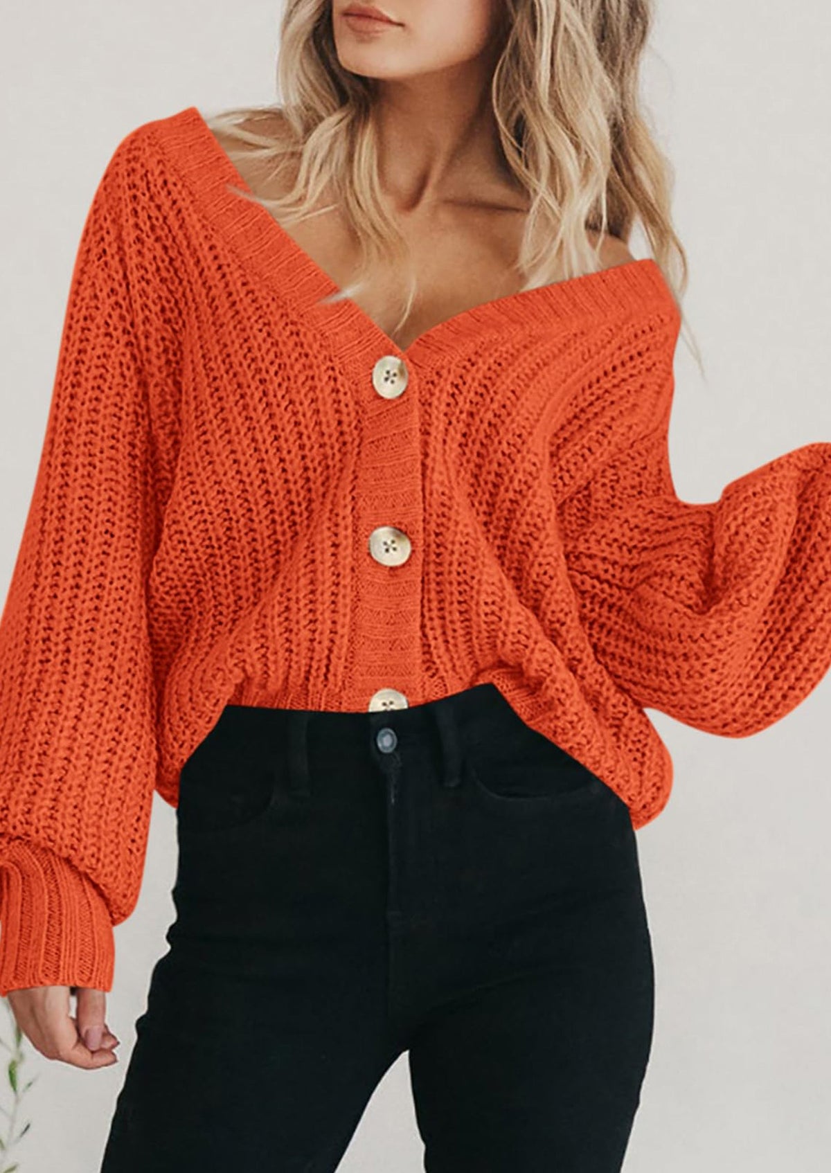 Pisania Women's Chunky Knit Open Front Sweater Long Sleeve Button Loose Short Cardigan Outerwear Coats