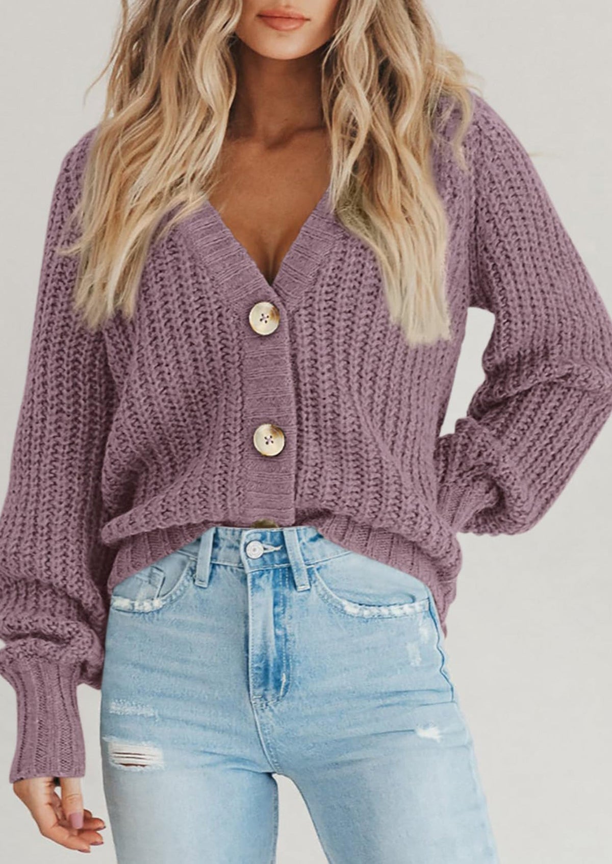 Pisania Women's Chunky Knit Open Front Sweater Long Sleeve Button Loose Short Cardigan Outerwear Coats