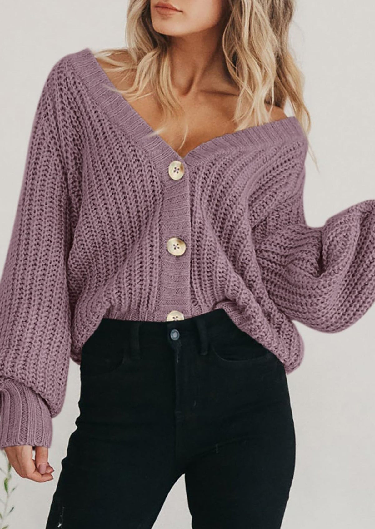 Pisania Women's Chunky Knit Open Front Sweater Long Sleeve Button Loose Short Cardigan Outerwear Coats