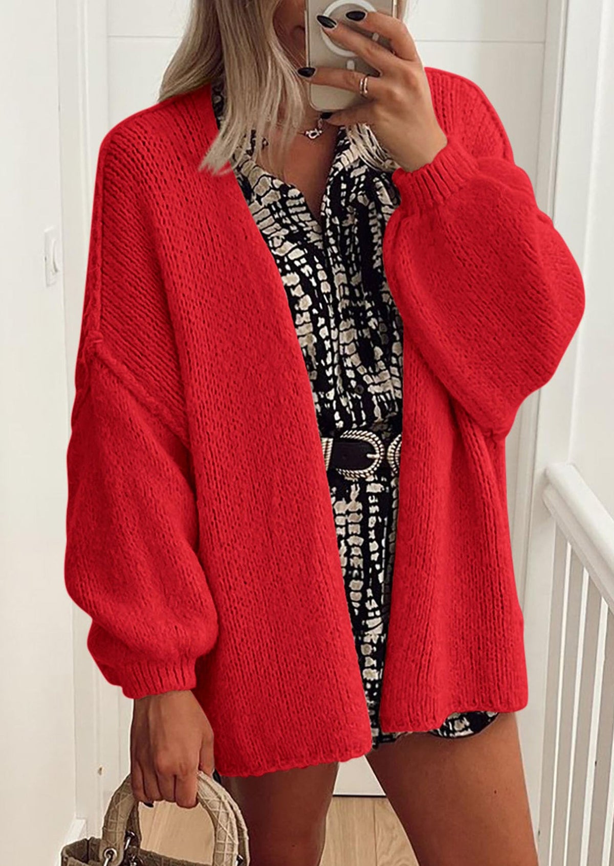 Pisania Womens Oversized Cardigan Sweaters Fall Long Lantern Sleeve Knit Open Front Lightweight Sweater