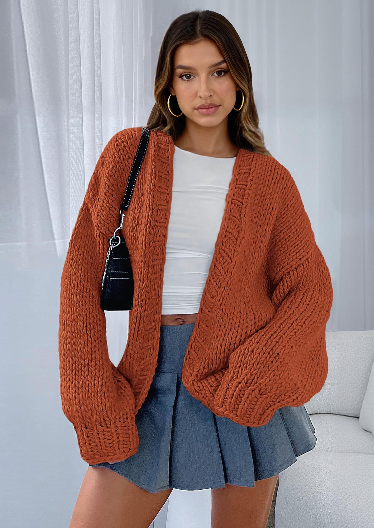 Pisania Cardigan Sweaters for Women Trendy Fall Fashion Long Sleeve Chunky Knit Cardigans Winter Clothing Outfits