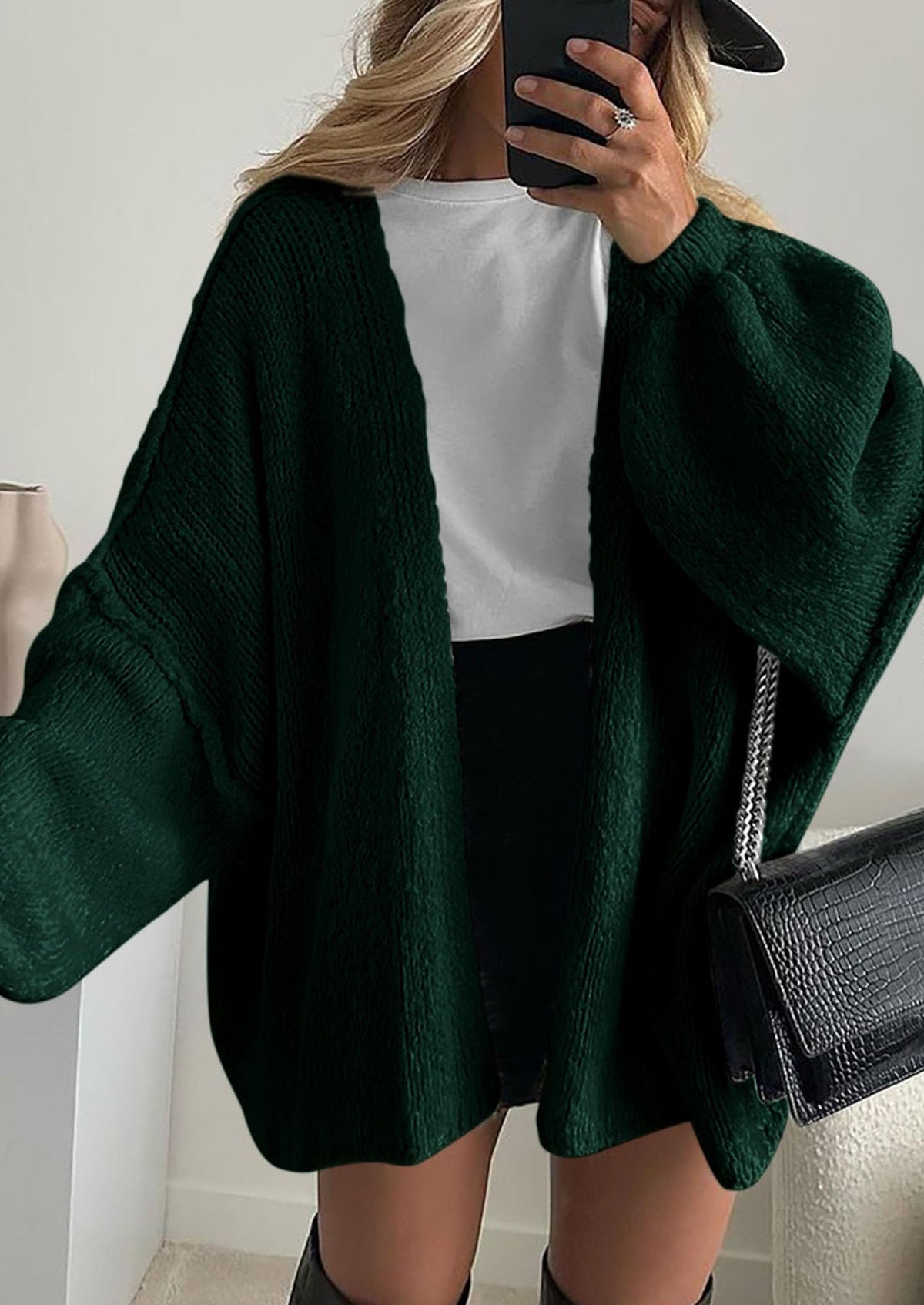 Pisania Womens Oversized Cardigan Sweaters Fall Long Lantern Sleeve Knit Open Front Lightweight Sweater
