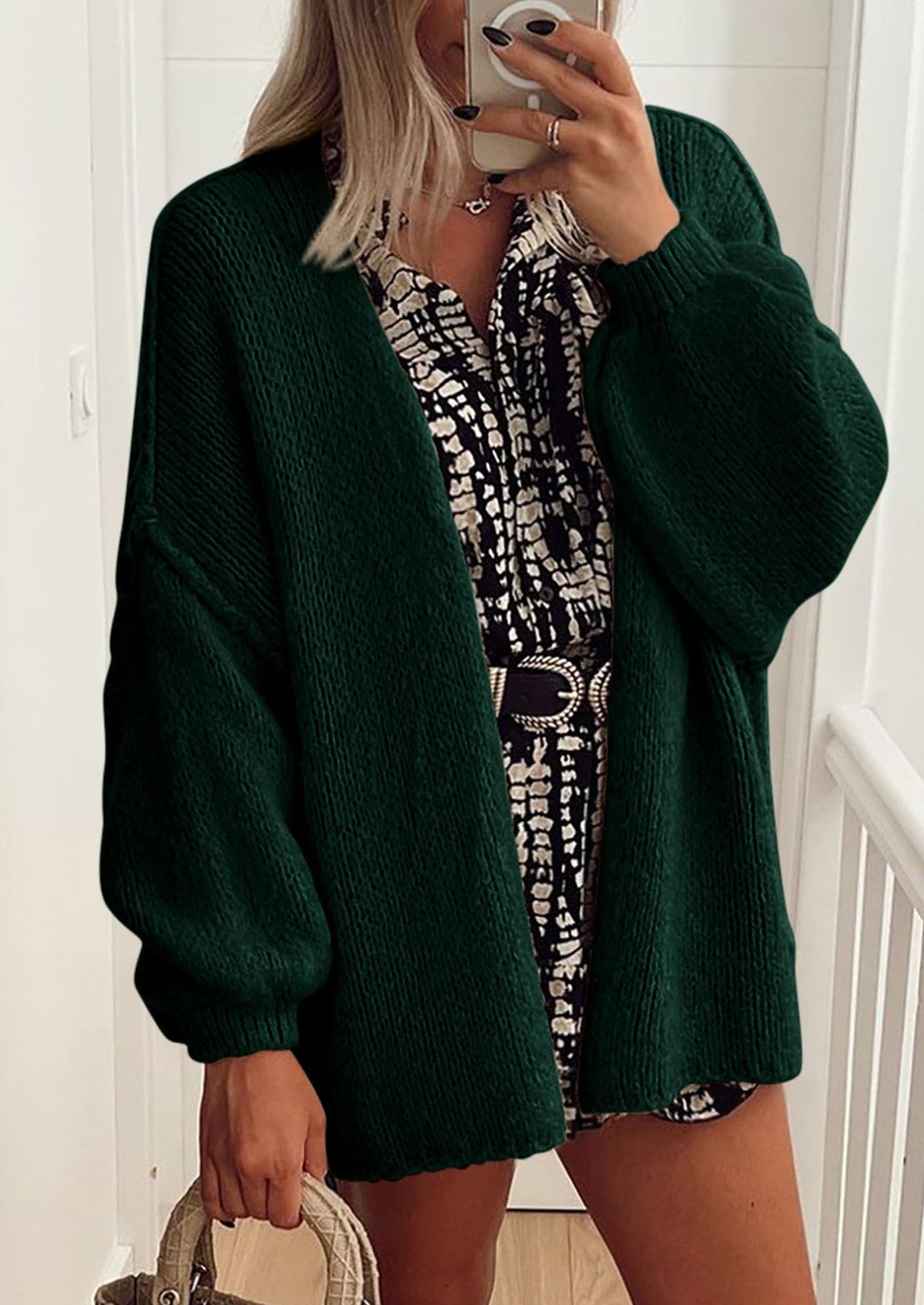 Pisania Womens Oversized Cardigan Sweaters Fall Long Lantern Sleeve Knit Open Front Lightweight Sweater