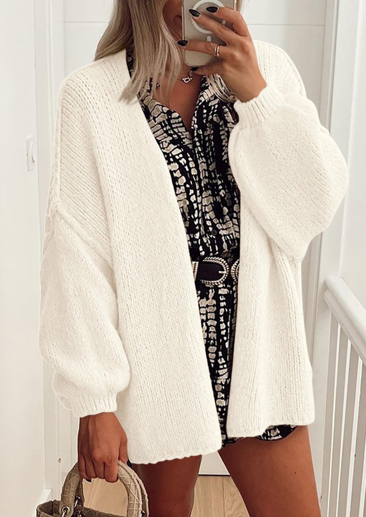Pisania Womens Oversized Cardigan Sweaters Fall Long Lantern Sleeve Knit Open Front Lightweight Sweater