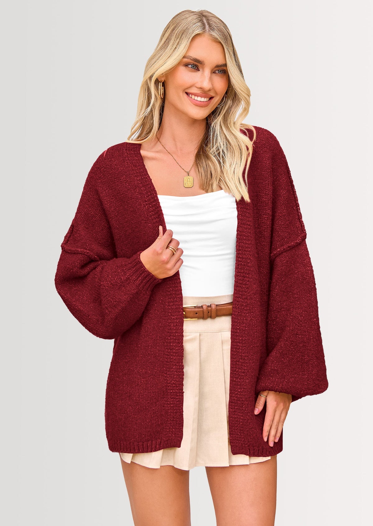 Pisania Womens Oversized Cardigan Sweaters Fall Long Lantern Sleeve Knit Open Front Lightweight Sweater