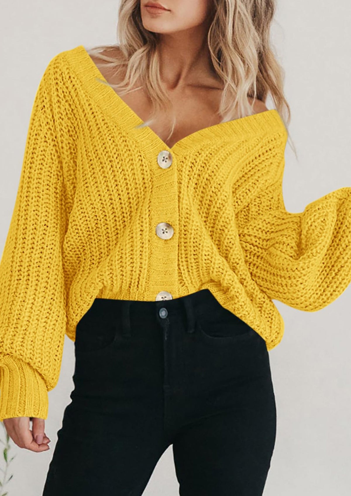Pisania Women's Chunky Knit Open Front Sweater Long Sleeve Button Loose Short Cardigan Outerwear Coats