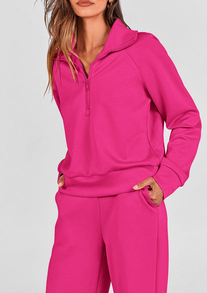 Pisania Women's 2 Piece Outfits Casual Lapel Half Zip Sweatshirts And Wide Leg Pants Tracksuit Sets
