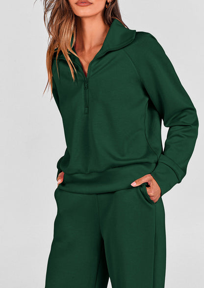 Pisania Women's 2 Piece Outfits Casual Lapel Half Zip Sweatshirts And Wide Leg Pants Tracksuit Sets