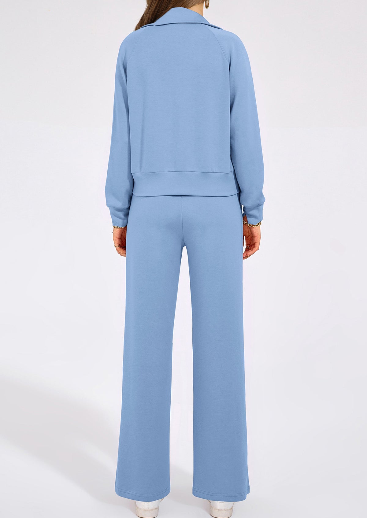 Pisania Women's 2 Piece Outfits Casual Lapel Half Zip Sweatshirts And Wide Leg Pants Tracksuit Sets