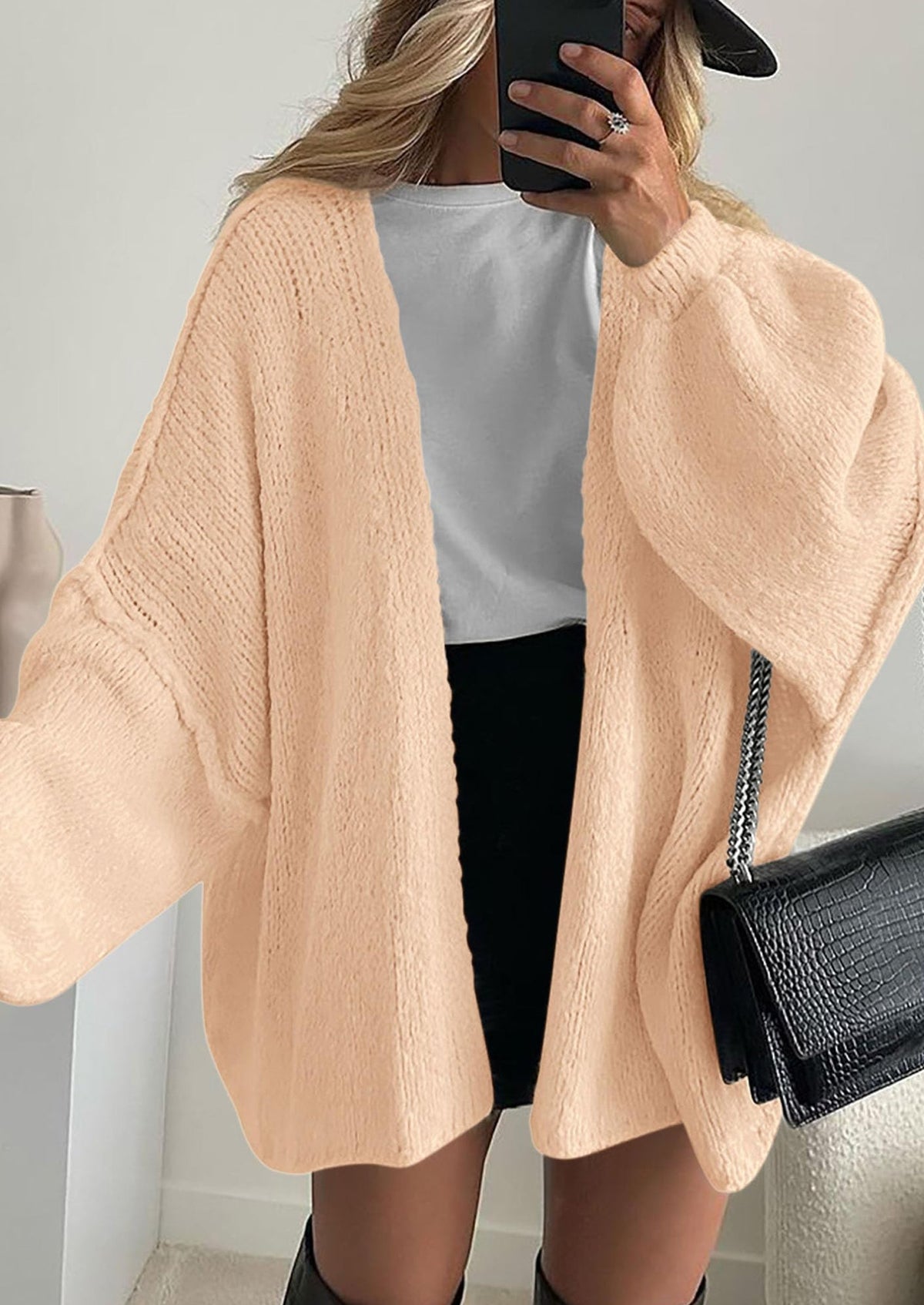 Pisania Womens Oversized Cardigan Sweaters Fall Long Lantern Sleeve Knit Open Front Lightweight Sweater