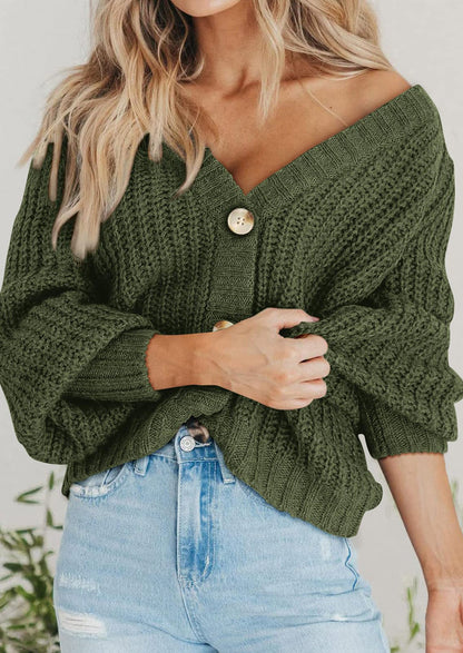Pisania Women's Chunky Knit Open Front Sweater Long Sleeve Button Loose Short Cardigan Outerwear Coats