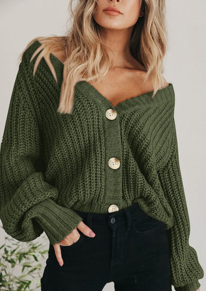 Pisania Women's Chunky Knit Open Front Sweater Long Sleeve Button Loose Short Cardigan Outerwear Coats