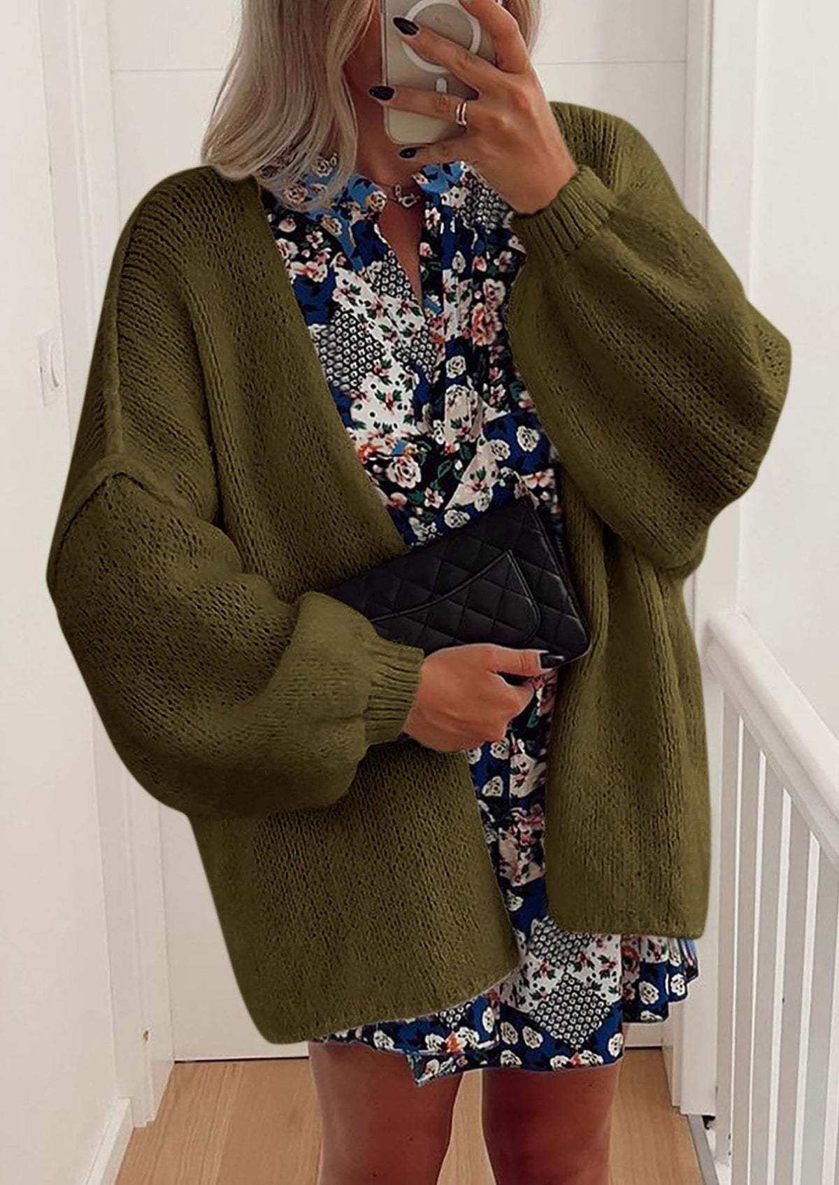 Pisania Womens Oversized Cardigan Sweaters Fall Long Lantern Sleeve Knit Open Front Lightweight Sweater