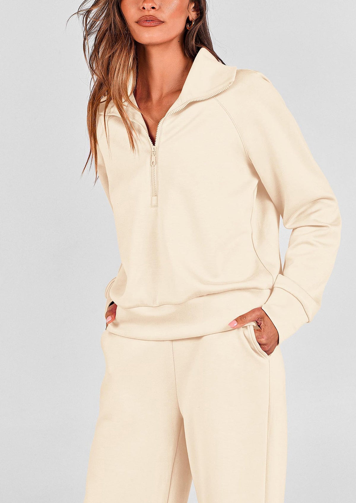 Pisania Women's 2 Piece Outfits Casual Lapel Half Zip Sweatshirts And Wide Leg Pants Tracksuit Sets
