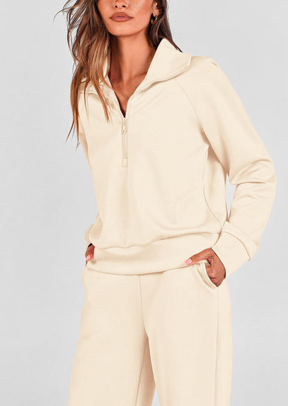 Pisania Women's 2 Piece Outfits Casual Lapel Half Zip Sweatshirts And Wide Leg Pants Tracksuit Sets