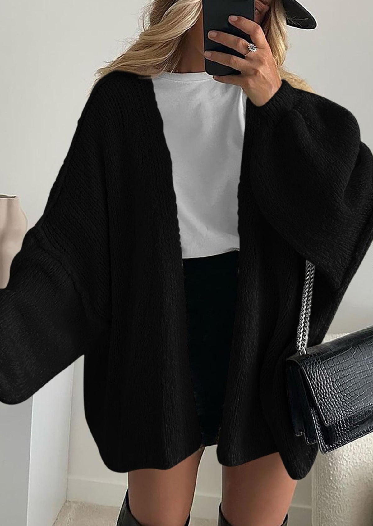 Pisania Womens Oversized Cardigan Sweaters Fall Long Lantern Sleeve Knit Open Front Lightweight Sweater