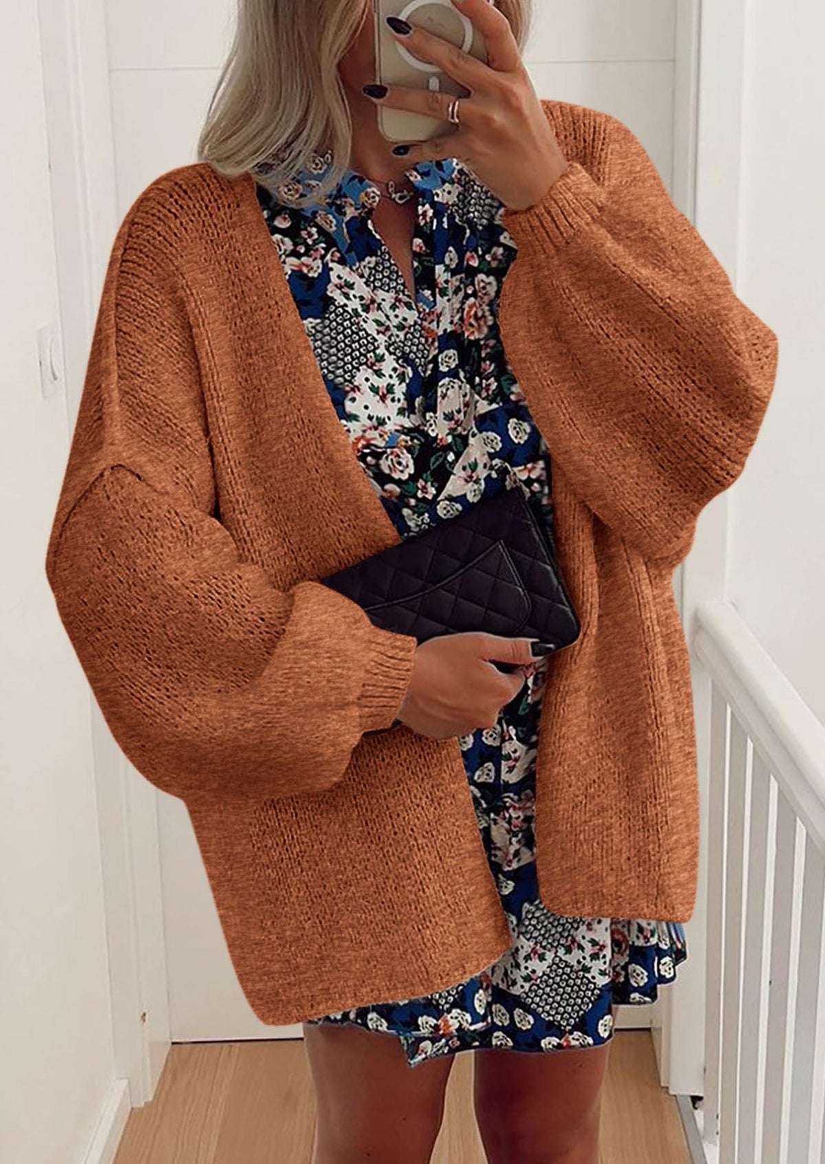 Pisania Womens Oversized Cardigan Sweaters Fall Long Lantern Sleeve Knit Open Front Lightweight Sweater