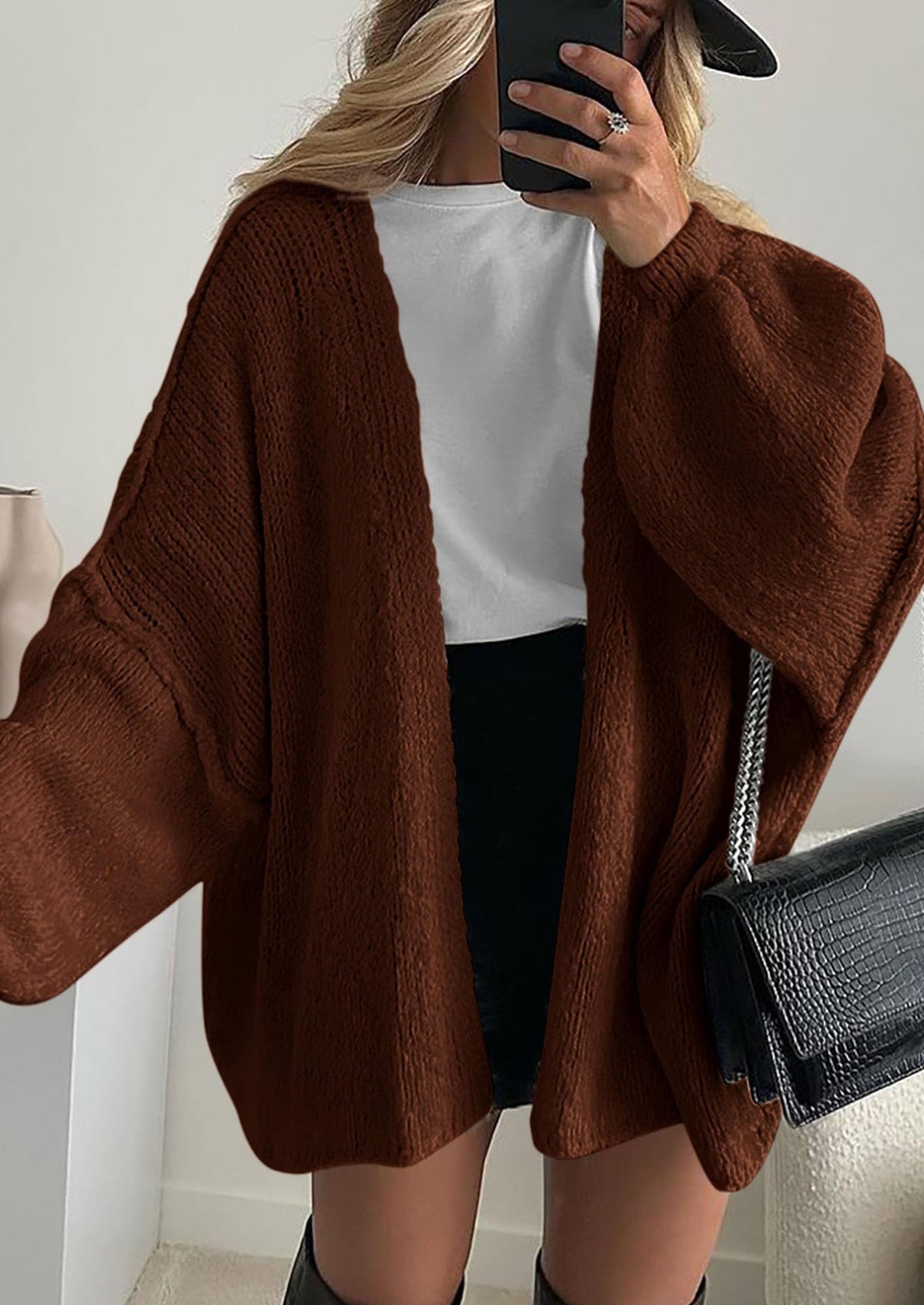 Pisania Womens Oversized Cardigan Sweaters Fall Long Lantern Sleeve Knit Open Front Lightweight Sweater