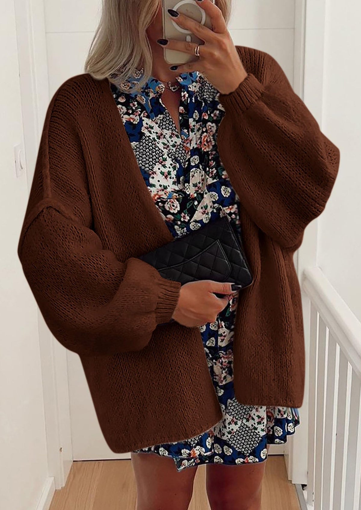 Pisania Womens Oversized Cardigan Sweaters Fall Long Lantern Sleeve Knit Open Front Lightweight Sweater