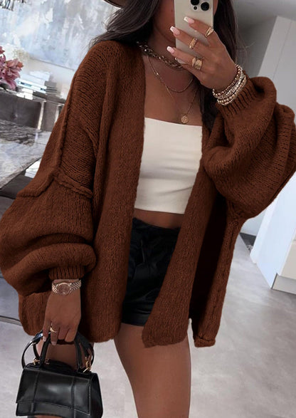 Pisania Womens Oversized Cardigan Sweaters Fall Long Lantern Sleeve Knit Open Front Lightweight Sweater