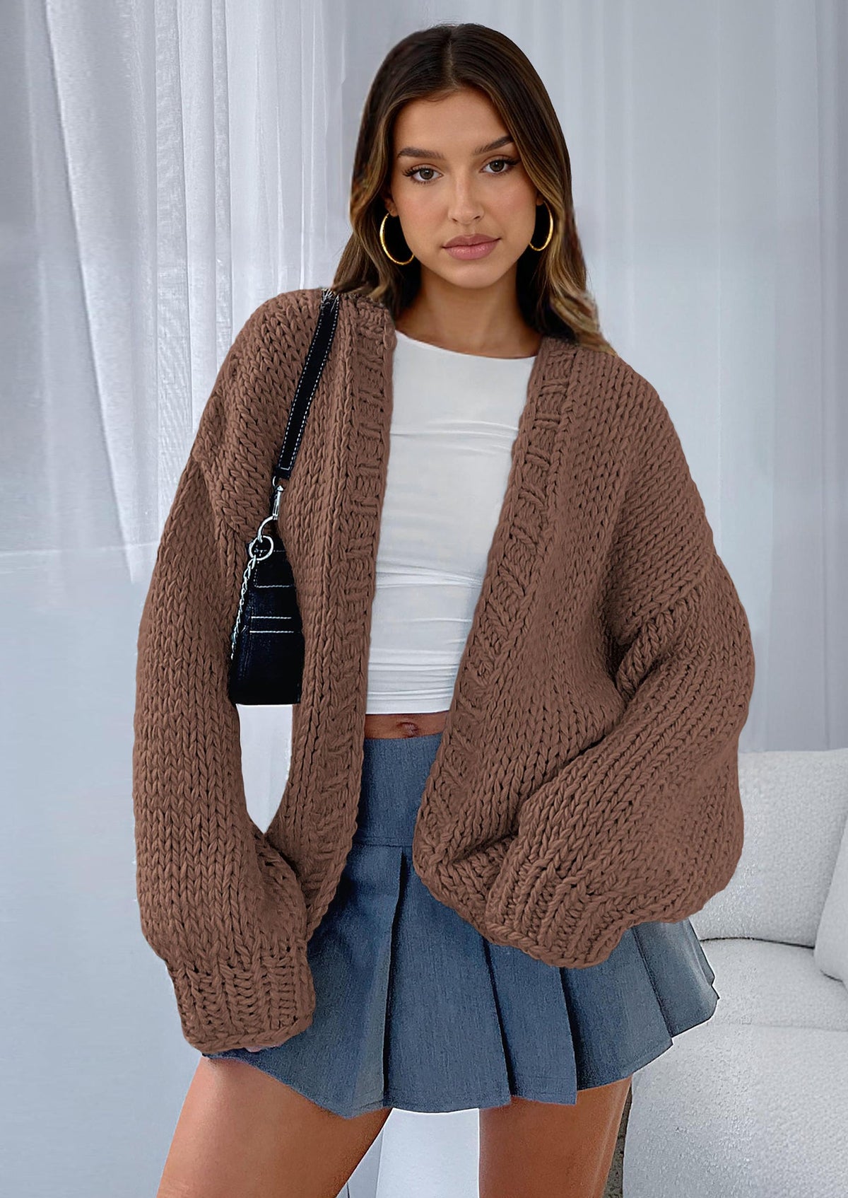 Pisania Cardigan Sweaters for Women Trendy Fall Fashion Long Sleeve Chunky Knit Cardigans Winter Clothing Outfits