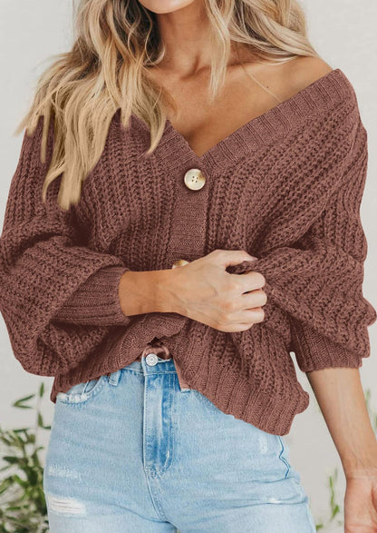 Pisania Women's Chunky Knit Open Front Sweater Long Sleeve Button Loose Short Cardigan Outerwear Coats