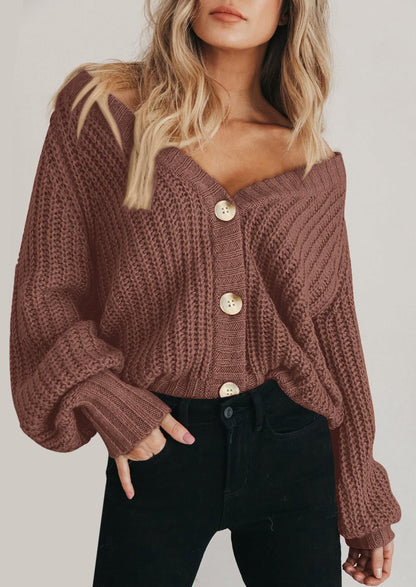Pisania Women's Chunky Knit Open Front Sweater Long Sleeve Button Loose Short Cardigan Outerwear Coats