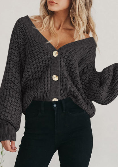 Pisania Women's Chunky Knit Open Front Sweater Long Sleeve Button Loose Short Cardigan Outerwear Coats