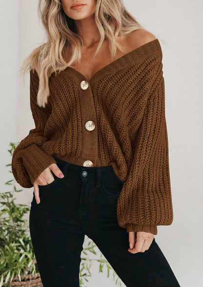 Pisania Women's Chunky Knit Open Front Sweater Long Sleeve Button Loose Short Cardigan Outerwear Coats