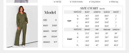 Pisania Women's 2 Piece Outfits Casual Lapel Half Zip Sweatshirts And Wide Leg Pants Tracksuit Sets