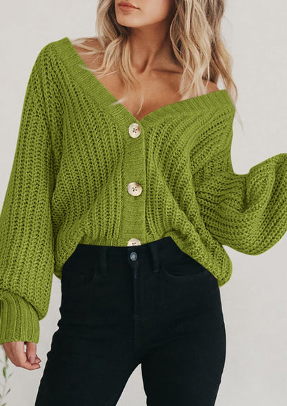 Pisania Women's Chunky Knit Open Front Sweater Long Sleeve Button Loose Short Cardigan Outerwear Coats