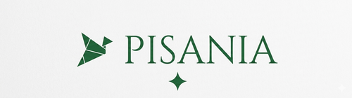 Pisania logo with green text and decorative elements on a white background