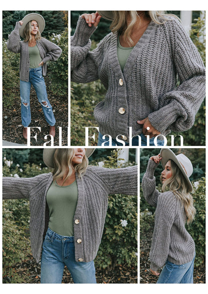 Pisania Women's Chunky Knit Open Front Sweater Long Sleeve Button Loose Short Cardigan Outerwear Coats