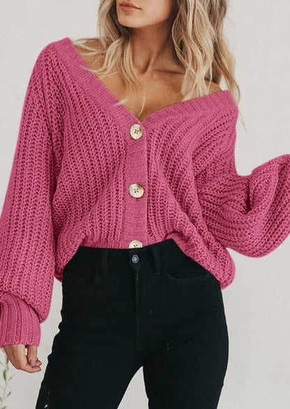 Pisania Women's Chunky Knit Open Front Sweater Long Sleeve Button Loose Short Cardigan Outerwear Coats
